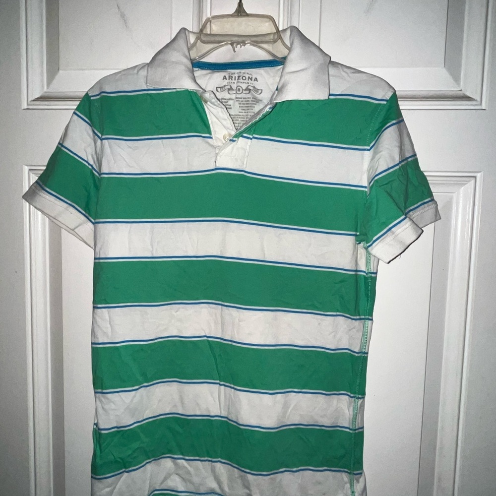 Arizona Jean Company Unisex Green and White Striped Polo Shirt